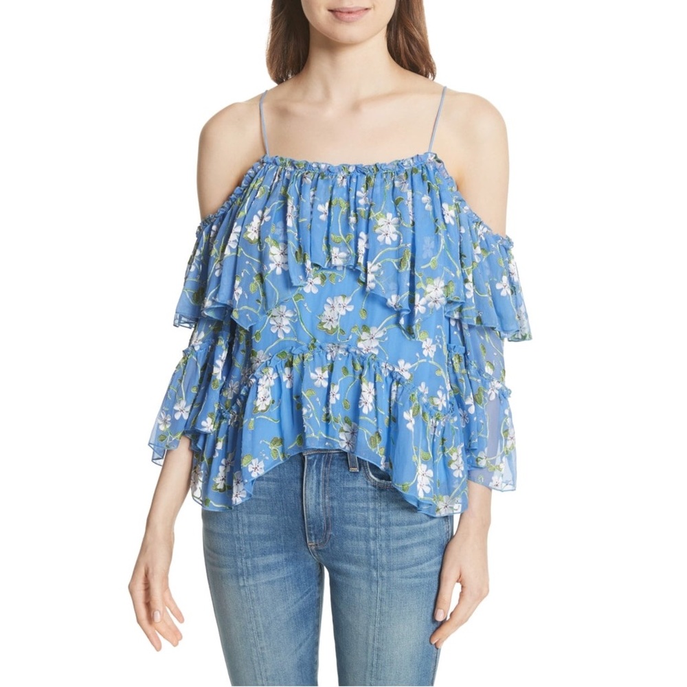 Alice + Olivia Tia Ruffle Floral Print Blouse Small